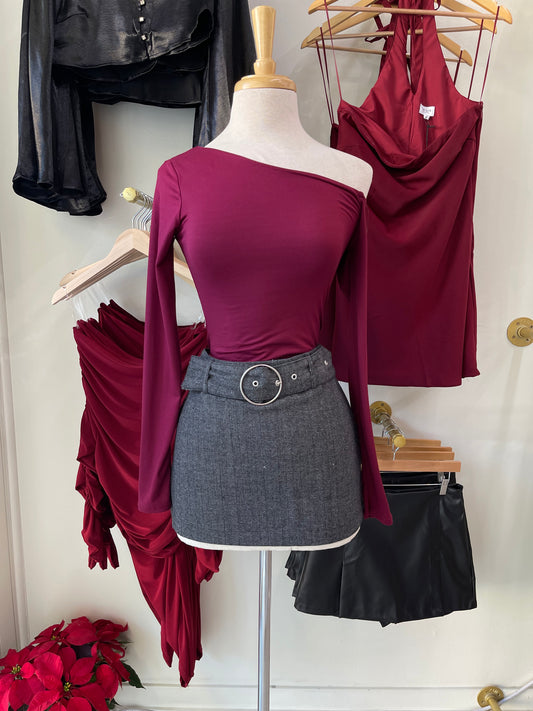 Grey Buckle Mini Skirt