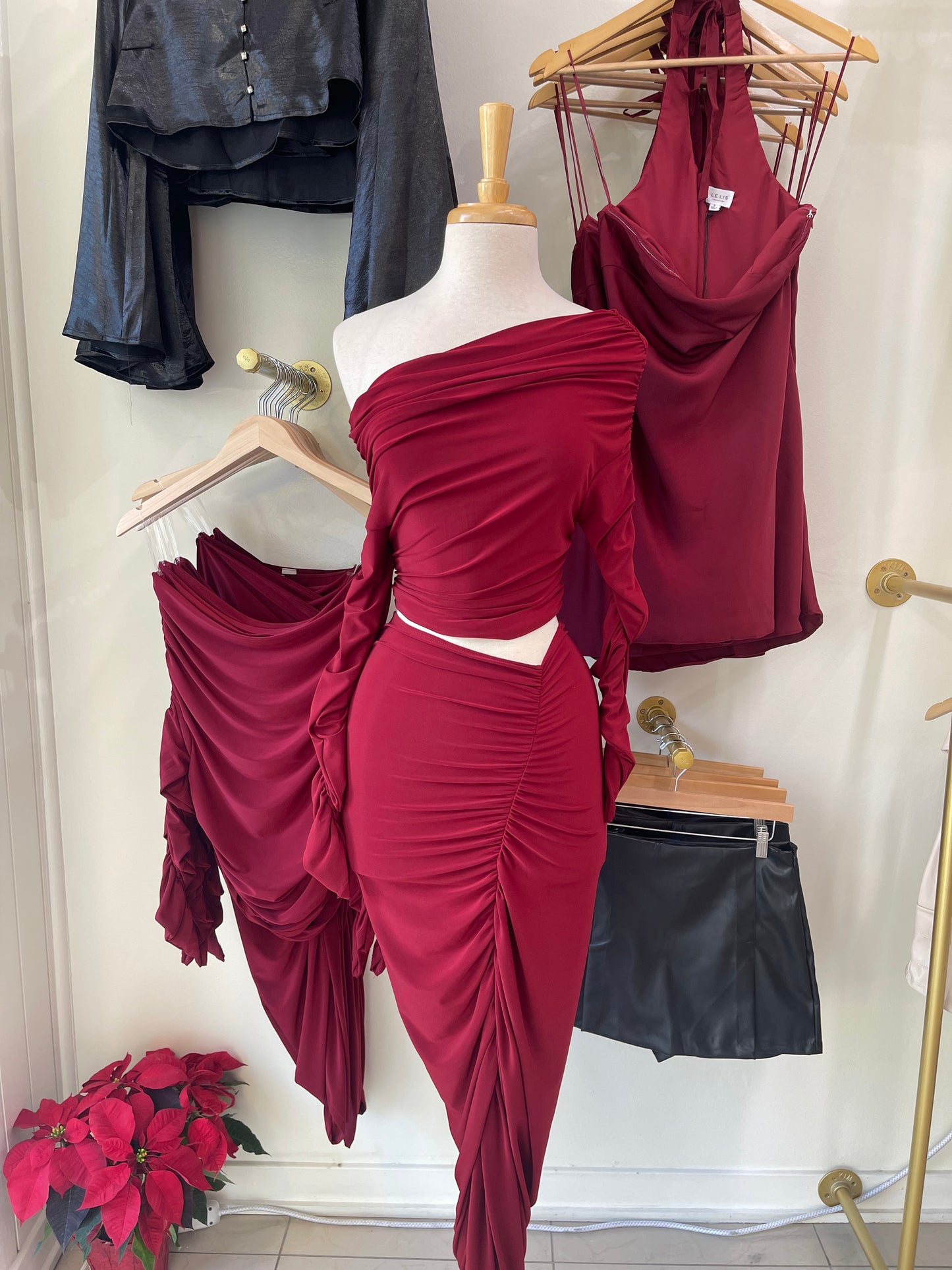 Burgundy Off Shoulder Set