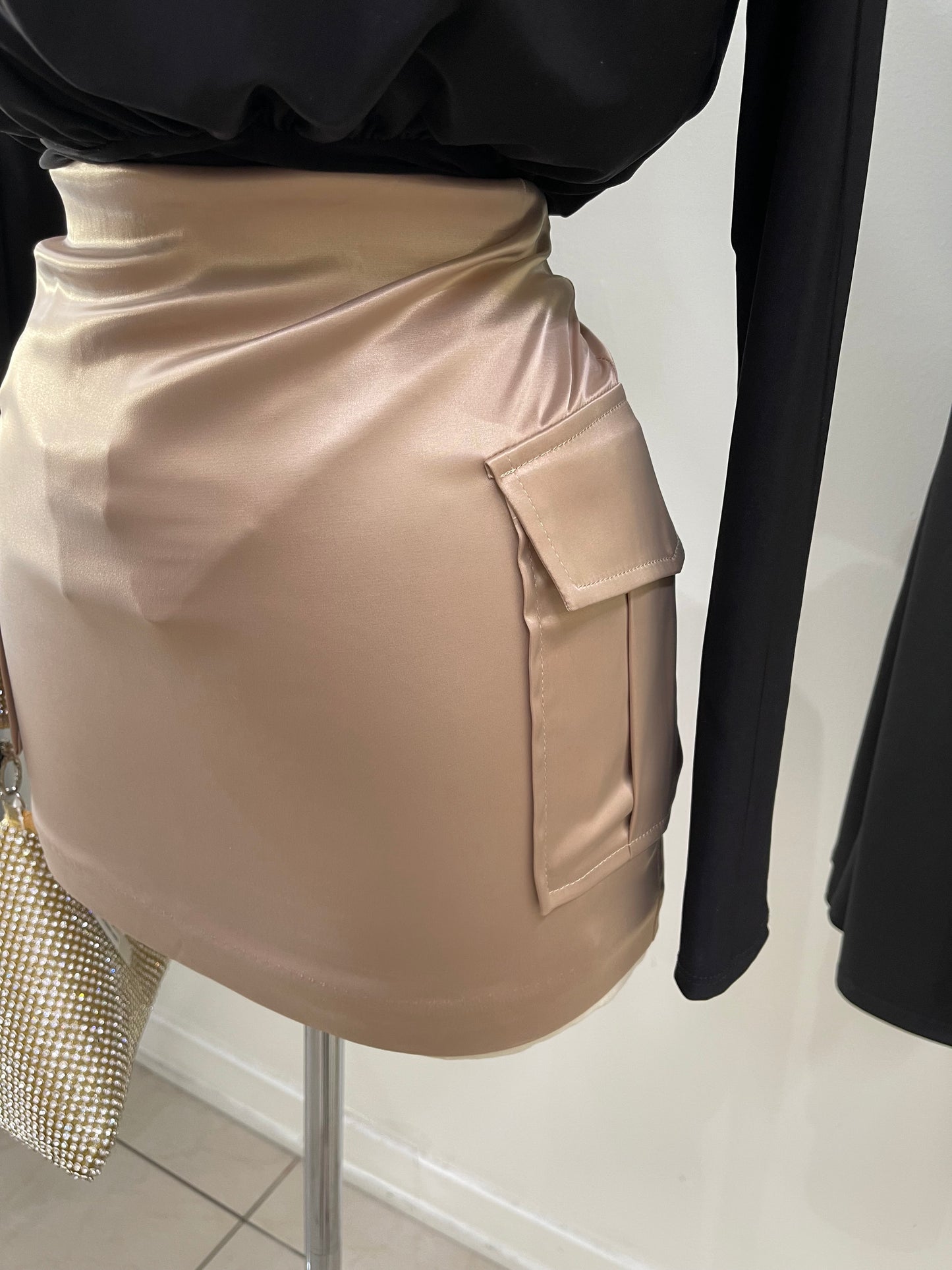 Gold Cargo Satin Skirt