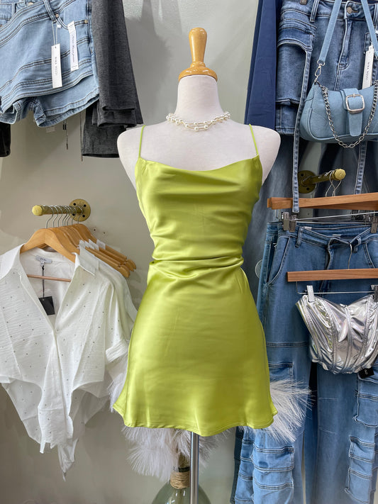 Lime Satin Dress