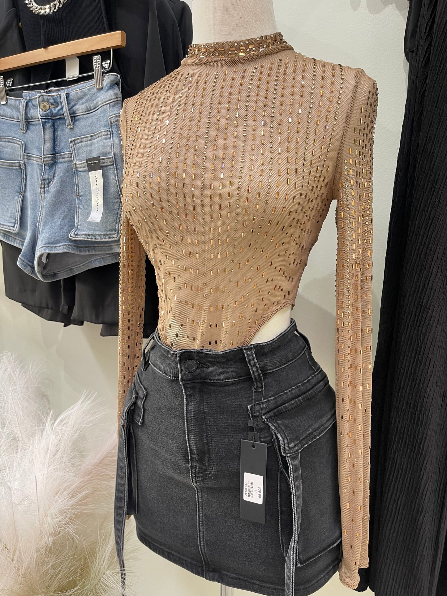 Gold Cut Out Rhinestone Mesh Bodysuit ✨